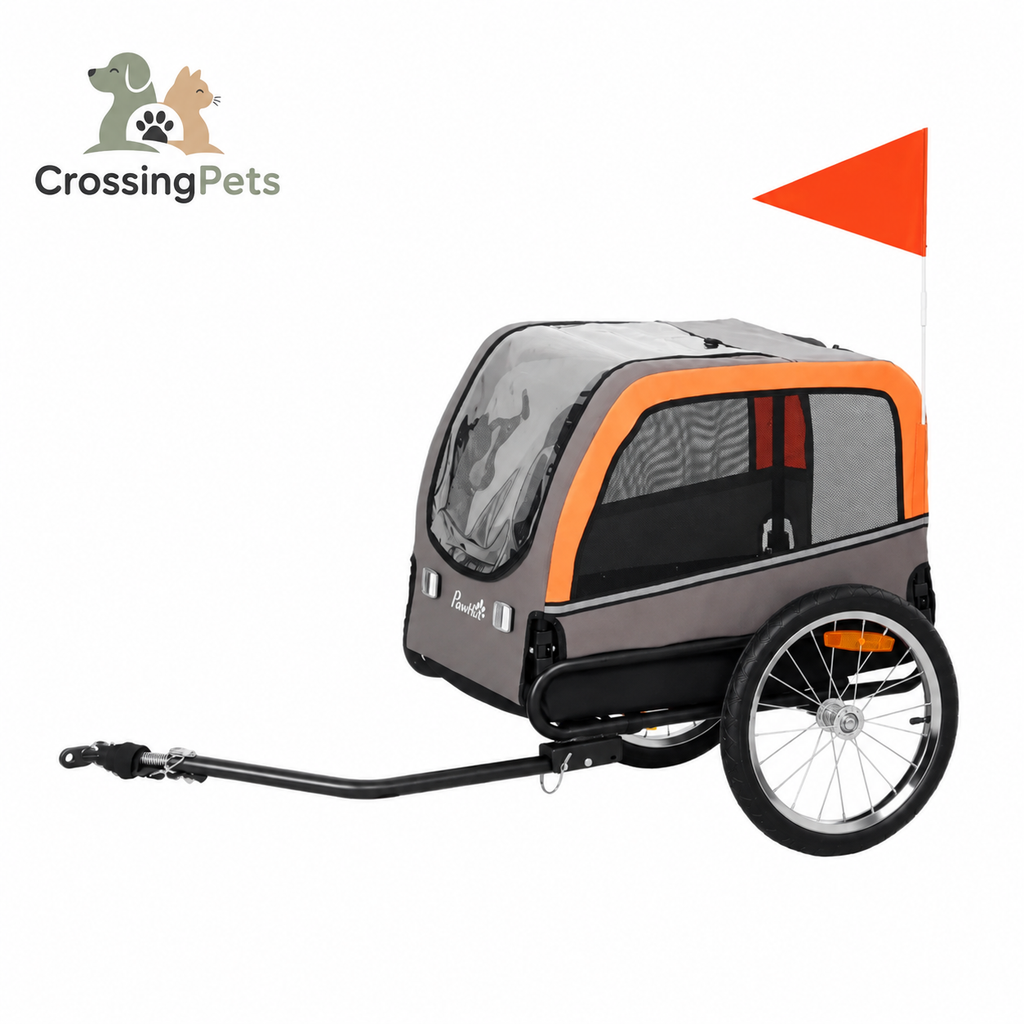Vista lateral del remolque PawHut — CrossingPets