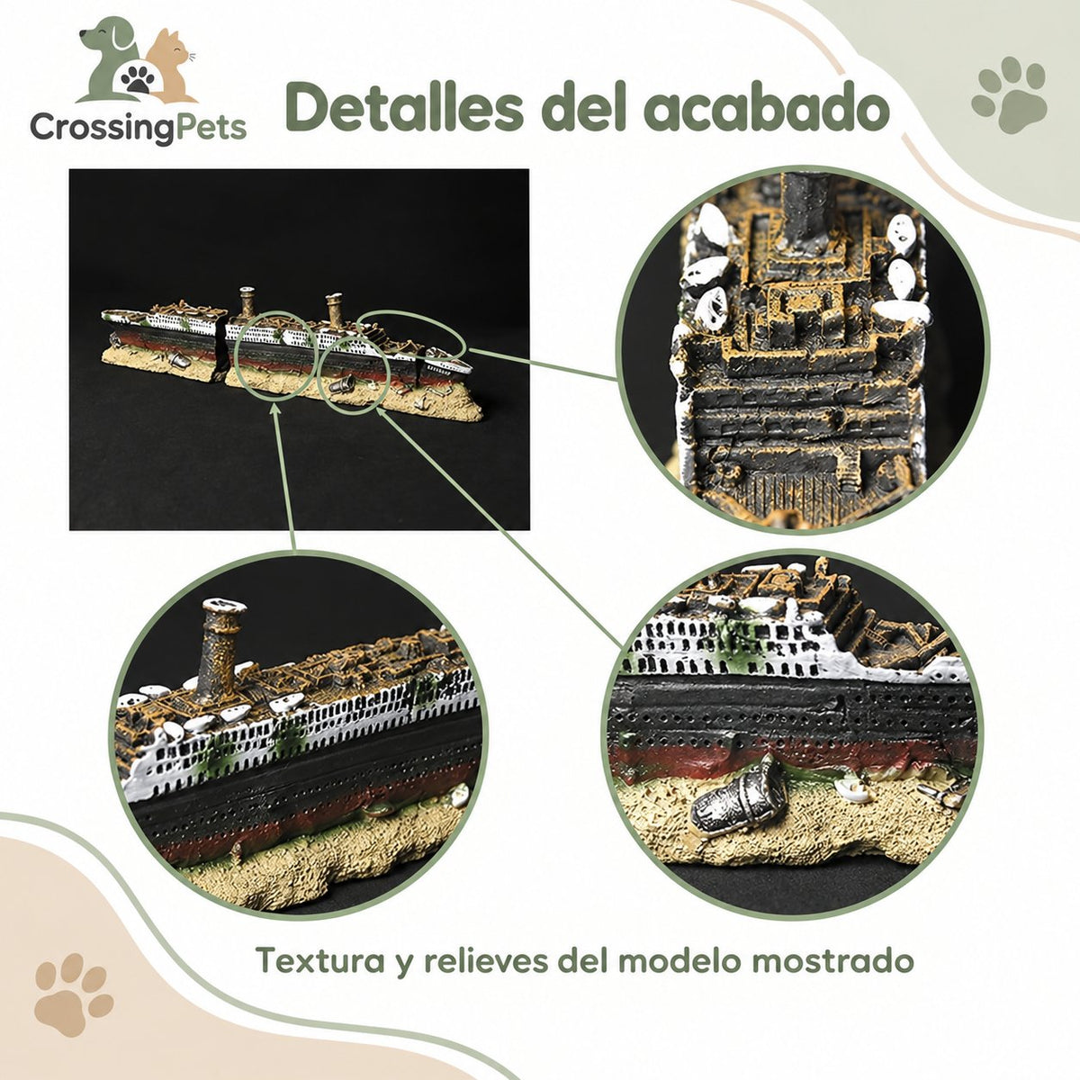 Barco decorativo de resina para acuario · Diseño Titanic — CrossingPets · imagen 7