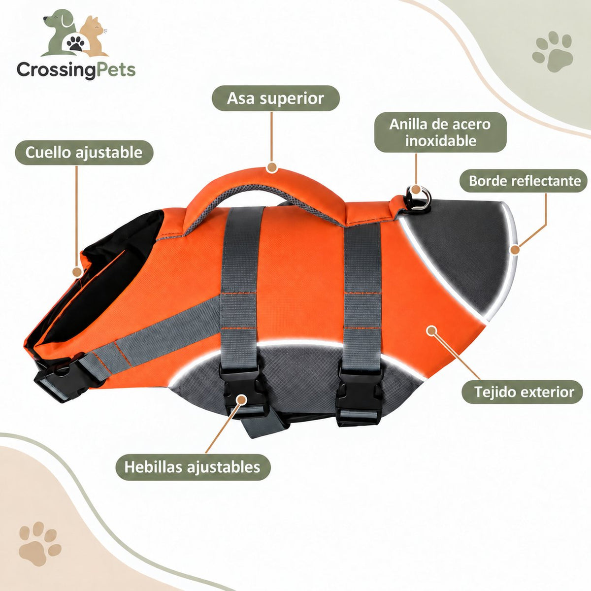 Chaleco de flotación ajustable para perros — CrossingPets · imagen 6