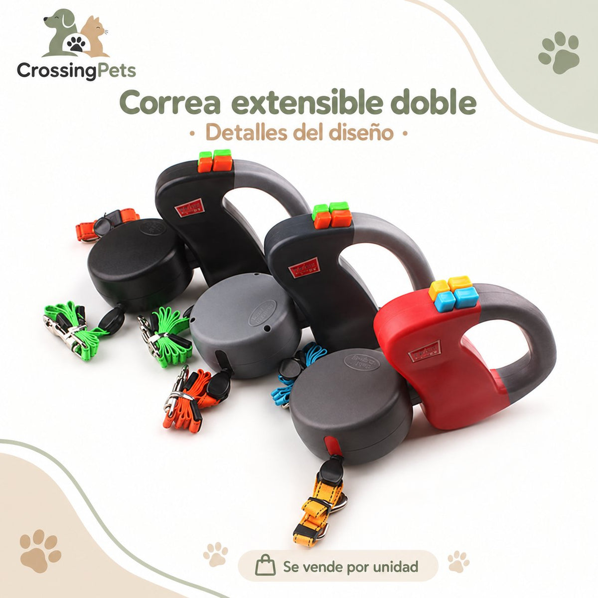 Correa extensible doble para dos perros · 3 m — CrossingPets · imagen 4