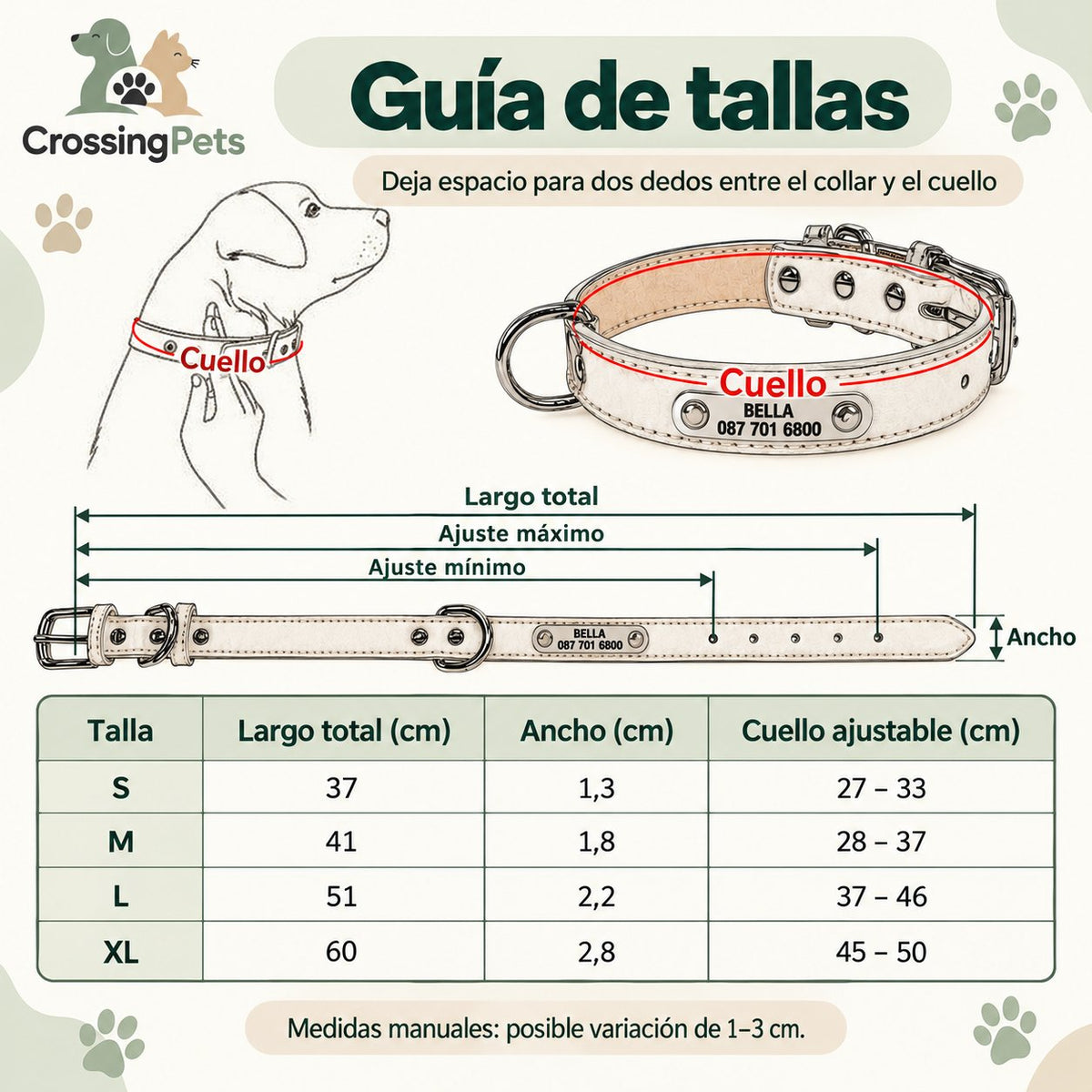 Collar de cuero personalizado con placa — CrossingPets · imagen 5