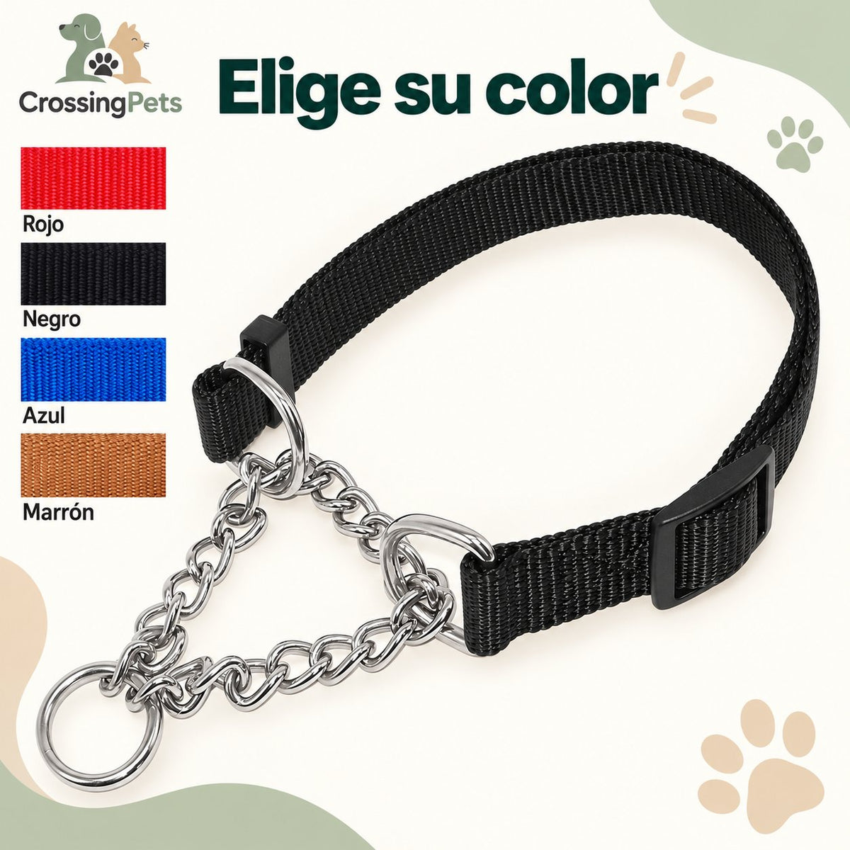Collar martingale de nailon con cadena — CrossingPets · imagen 6
