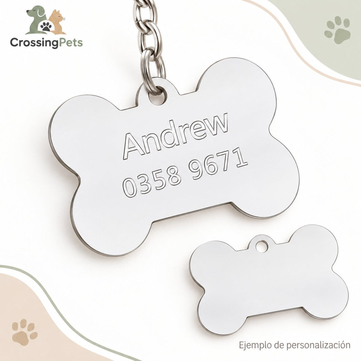 Placa identificativa personalizada con forma de hueso — CrossingPets · imagen 7
