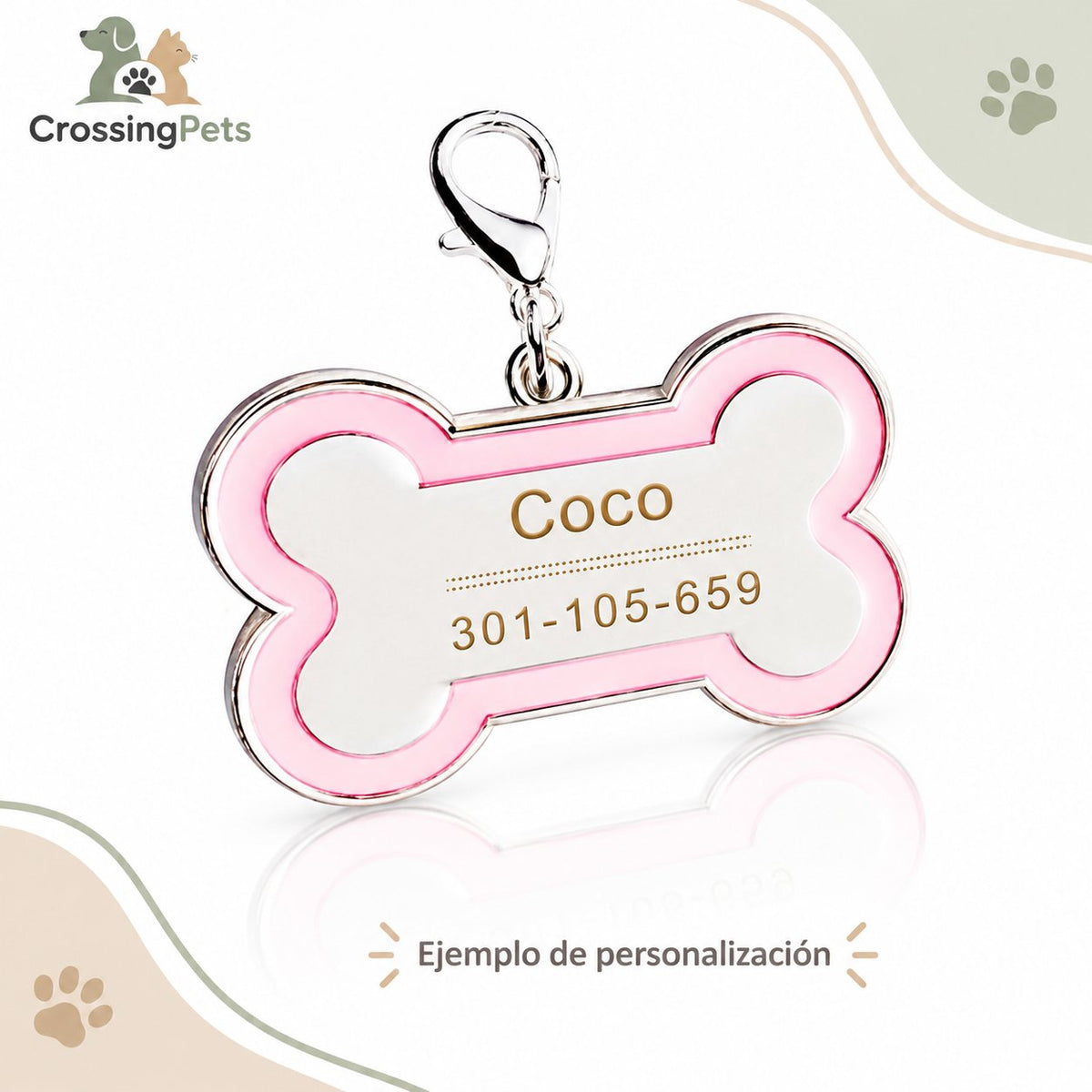 Placa identificativa personalizada con forma de hueso — CrossingPets · imagen 4