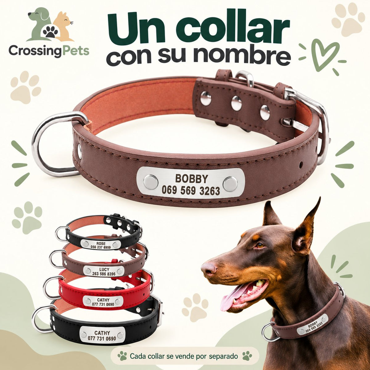 Collar de cuero personalizado con placa — CrossingPets · imagen 4