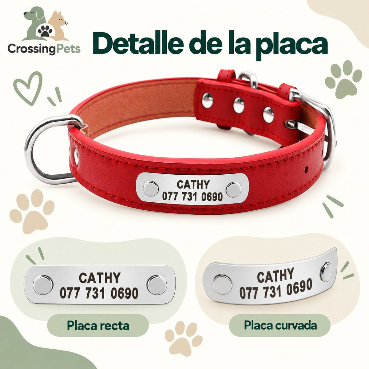 Collar de cuero personalizado con placa — CrossingPets · imagen 6