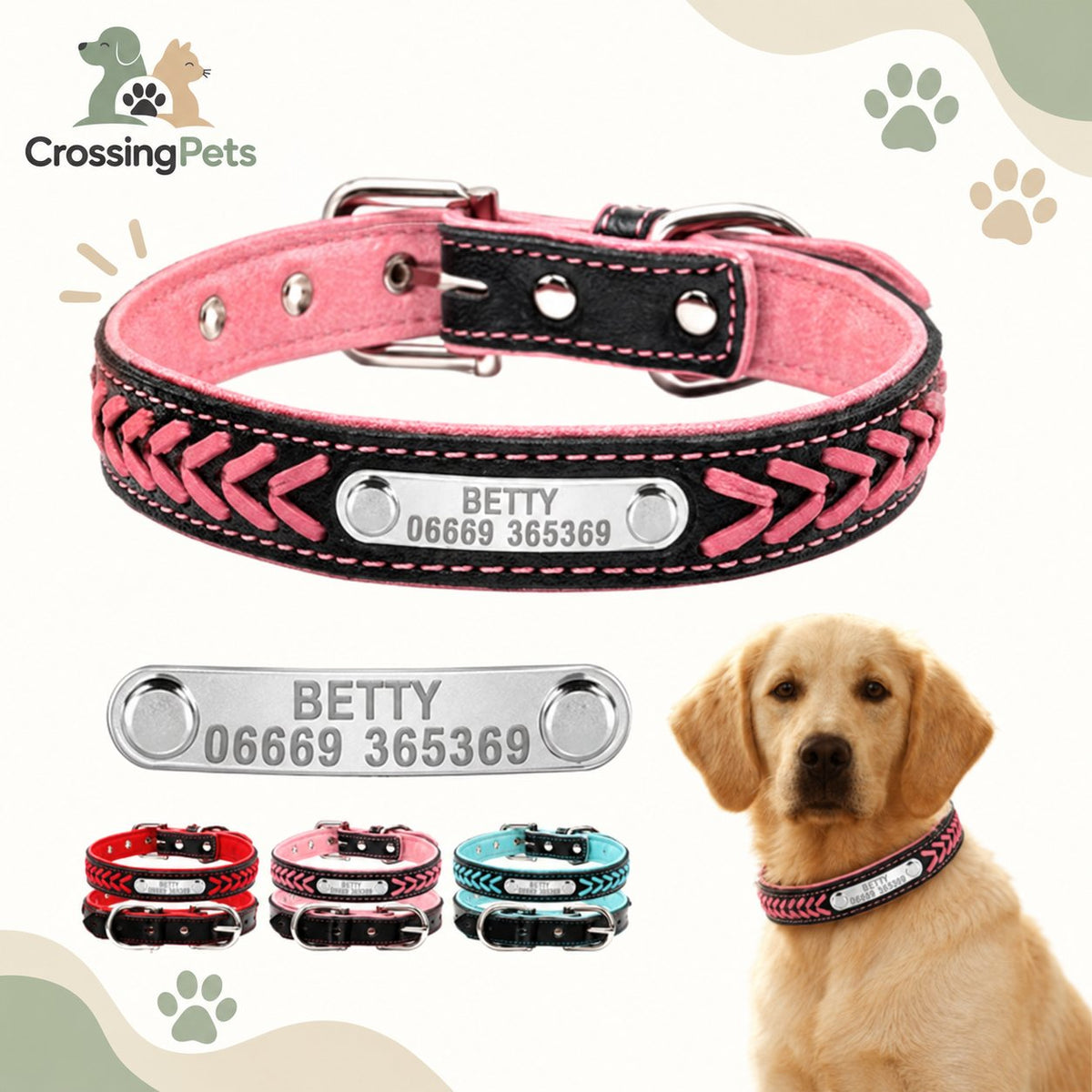 Collar de cuero personalizado con placa — CrossingPets · imagen 15